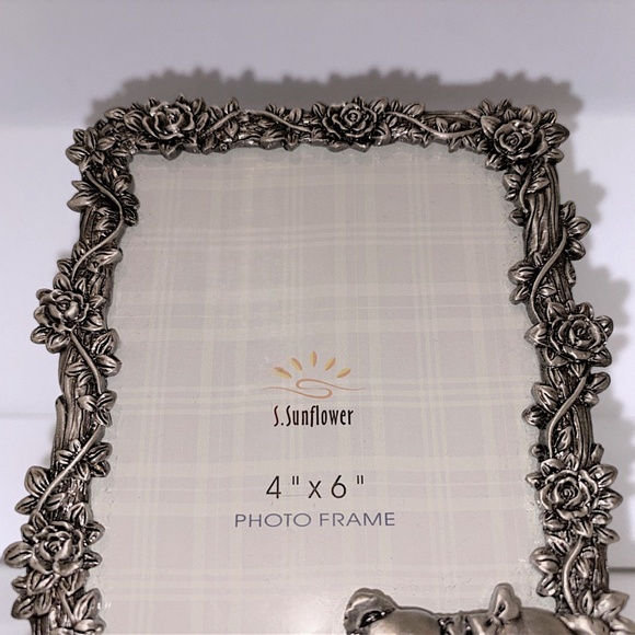 Vintage Sunflower Designs Pewter Photo Picture Frame Teddy Bear Picnic 4" X 6" - Picture 7 of 11